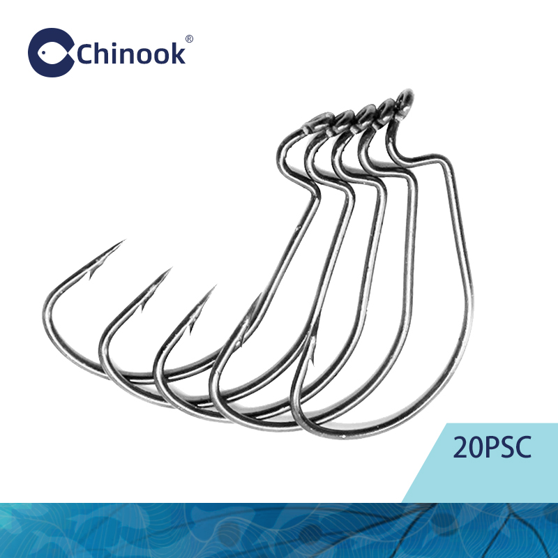 Chinook 20pcs Wide worm Texan  - مراجعة Fishing Hook Offset وسعره