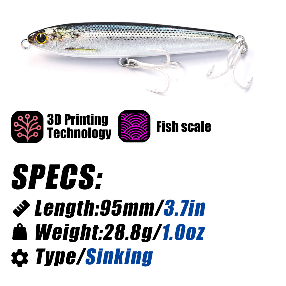 B&U Sinking Pencil Fishing Lur - مراجعة Fishing Hook Treble وسعره