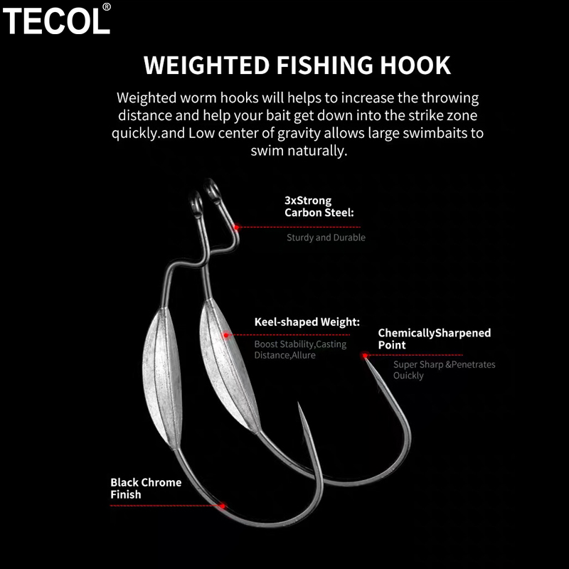 TECOL 3PCS 6/0 8/0 10/0 Weight - مراجعة Fishing Hook Weedless وسعره