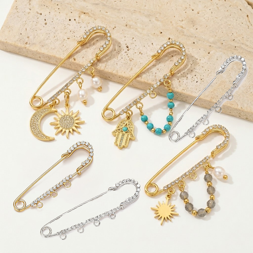 5pcs Rhinestone Charms Safety  - مراجعة Fishing Hook Size وسعره